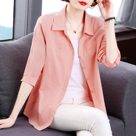 短袖衬衫女上衣纯棉2025夏季女式新款薄款衬衣七分袖休闲女士外套 商品图1