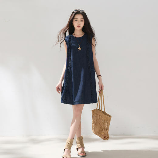 【100棉】三彩2026夏季新款牛仔娃娃裙无袖连衣裙短裙M 商品图1