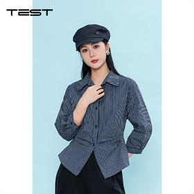 夏上新设计感修身显瘦通勤条纹收腰衬衫1262045