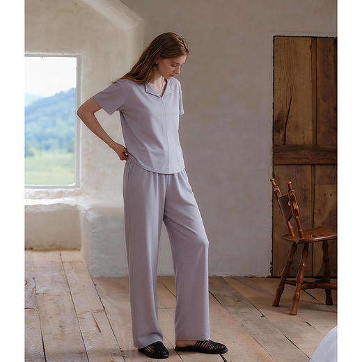 官网1099！内家莱赛尔天丝棉家居服套装 防凸点垂顺丝滑透气凉爽 小翻领短袖女士长裤睡衣睡裤可外穿 商品图0