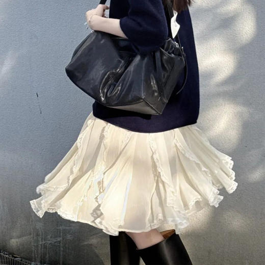 法式蕾丝蛋糕裙 | 清透米白雪纺皱轻盈飘逸，春夏穿太舒服，短/长款可选【3-5天发货】 商品图0