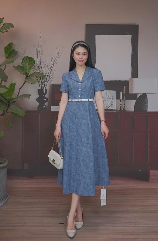 司歌翻领收腰短袖连衣裙A911040X 商品图4