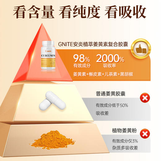 ⁵ 【姜黄素胶囊】姜黄素250mg/粒+槲皮素100mg/粒+儿茶素100mg/粒+黑胡椒素  60粒/瓶 YY05-GNI 商品图2