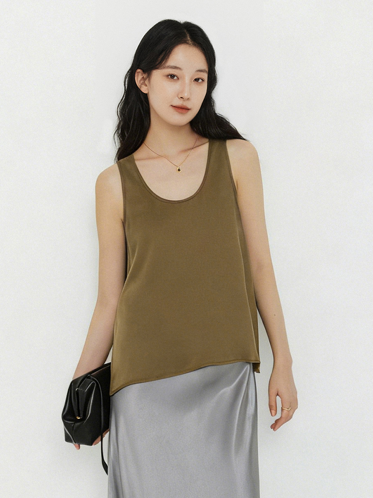 松弛百搭铜氨丝混纺U领背心FCG1VET009