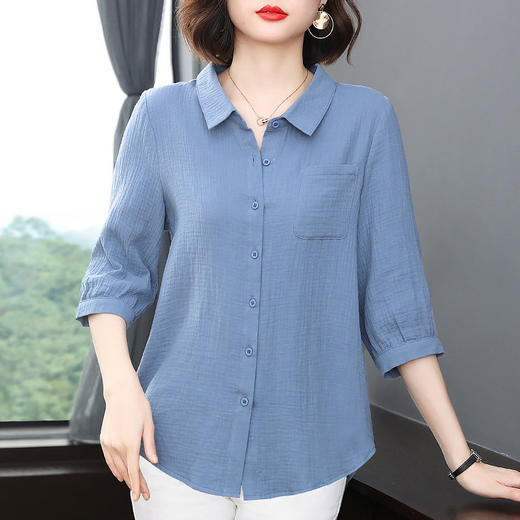 中袖七分袖上衣女纯棉衬衫春秋2026新款女装宽松休闲女士衬衣薄款 商品图1