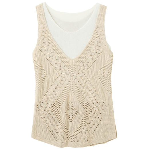 【莱赛尔】三彩2026夏季新款假两件针织衫镂空肌理感毛衫背心M 商品图4