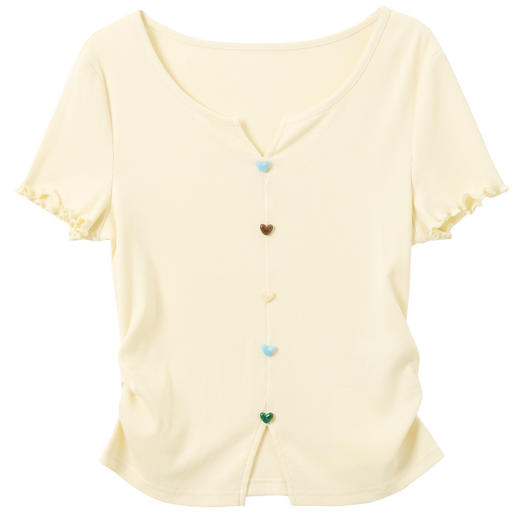 三彩2026夏季新款爱心扣剪刀领T恤短袖修身短款上衣套头显瘦M 商品图4