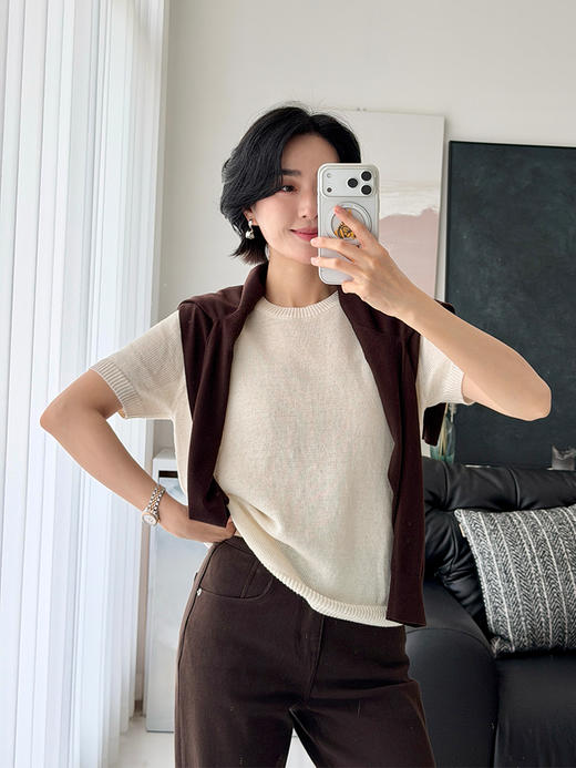 04/10上新｜气质显瘦款  和纸纱 春夏百搭圆领短袖上衣 商品图1