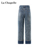 天猫同步【时髦卷边！】拉夏贝尔/La Chapelle梨型显瘦高腰一粒扣裤袢卷边设计棉质九分直筒百搭牛仔裤 商品缩略图1