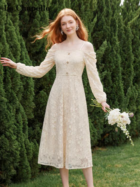 天猫同步【两穿！法式浪漫】拉夏贝尔/La Chapelle方领两穿长袖连衣裙温柔甜美法式少女仙女裙小礼服