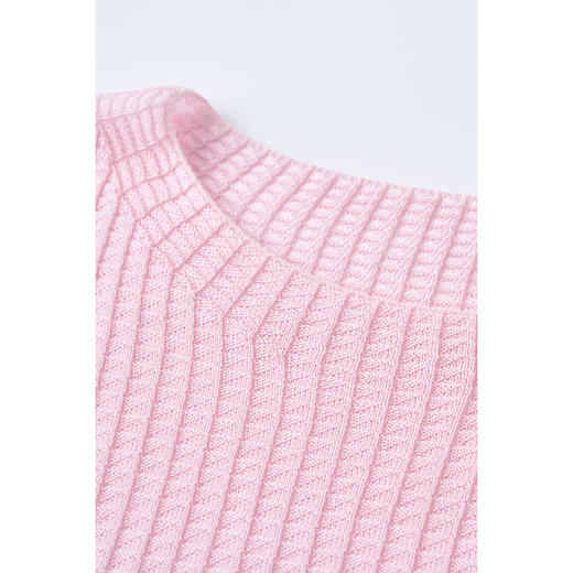 天丝+桑蚕丝混纺 多巴胺穿搭肌理针织衫 米思阳2026夏季新款立体粉色针织短袖基础圆领上衣女 商品图7