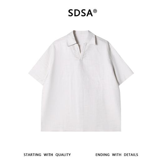 SDSA男装2026新款高贵轻奢宽松简约纯色小V翻领短袖T恤百搭时尚 商品图0