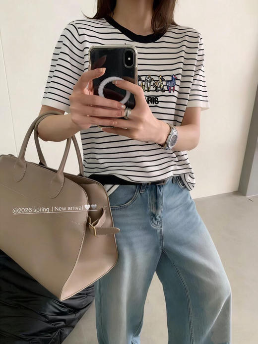 DYJ2602617绢丝小马刺绣条纹T 商品图3