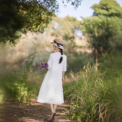 新中式苎麻连衣裙，改良旗袍圆领刺绣绣花国风a字裙TT-96308 商品图3