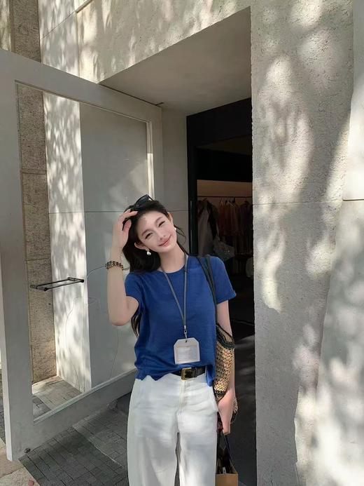 老米优品🎈3-7天。冷白皮天花板！小个子最爱~《克莱因蓝麻棉感短袖T恤》纯正的克莱因蓝，正肩的版型 自带高级感滤镜~ 商品图4