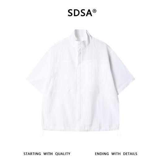 SDSA男装2026新款轻奢老钱风竖纹拉链立领短袖衬衫下摆松紧百搭 商品图0