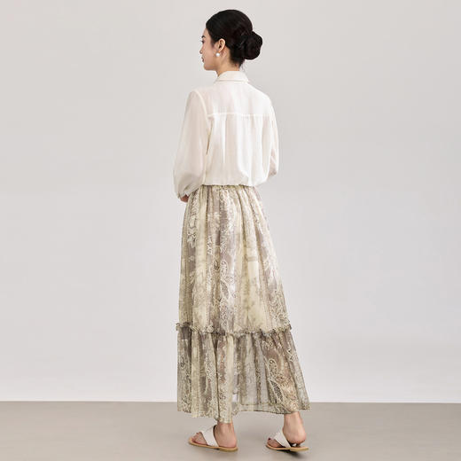 「高货wl」全新升级【铂金会员395/天猫529/差价134】(99158)洛诗琳2026气质度假风天丝醋酸衬衫+复古印花半身裙两件套 商品图1