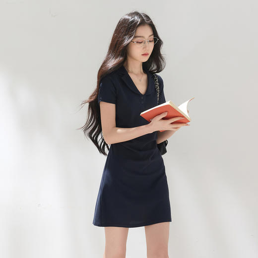 三彩2026夏季新款短袖连衣裙收腰A字裙短裙学院风M 商品图1