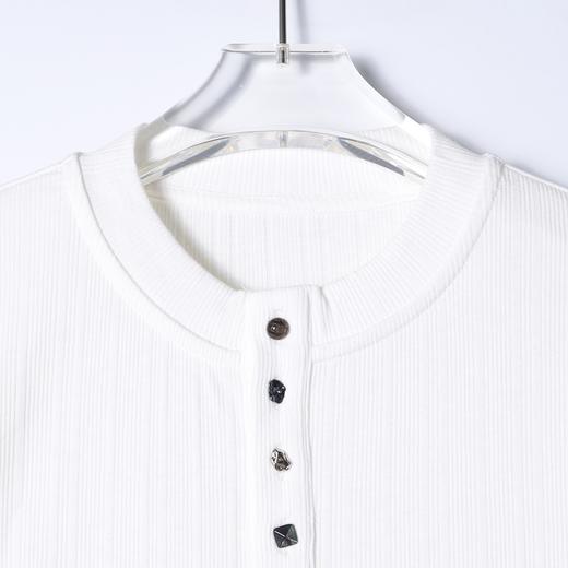 SDSA男装2026新款高贵轻奢慵懒风竖纹半纽扣圆领短袖T恤百搭休闲 商品图1