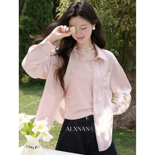 鹿向南「桃汽小盏」设计感甜美粉色衬衫女夏新款独特衬衣流行上衣 商品图3