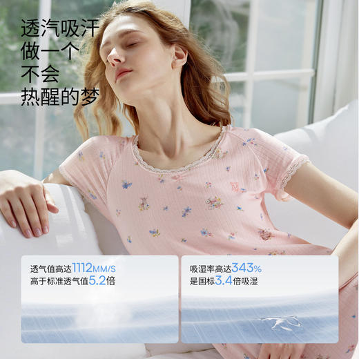 【家居服专场】嫚熙夏季超柔丝麻女士睡裙女款短袖高弹深睡女士家居服2026新款 商品图2
