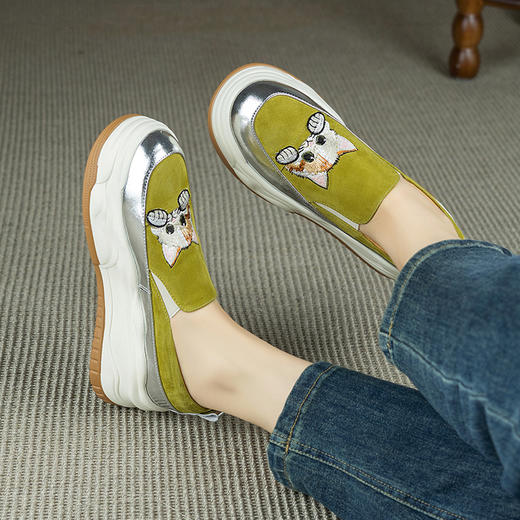 【预售5天】新款圆头拼色可爱猫咪松糕底小个子增高深口减龄乐福鞋YX&S002 商品图3