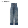 天猫同步【时髦卷边！】拉夏贝尔/La Chapelle梨型显瘦高腰一粒扣裤袢卷边设计棉质九分直筒百搭牛仔裤 商品缩略图0