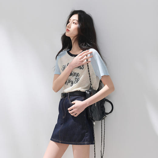 【莱赛尔】三彩2026夏季新款撞色插肩袖字母针织衫上衣宽松休闲M 商品图2