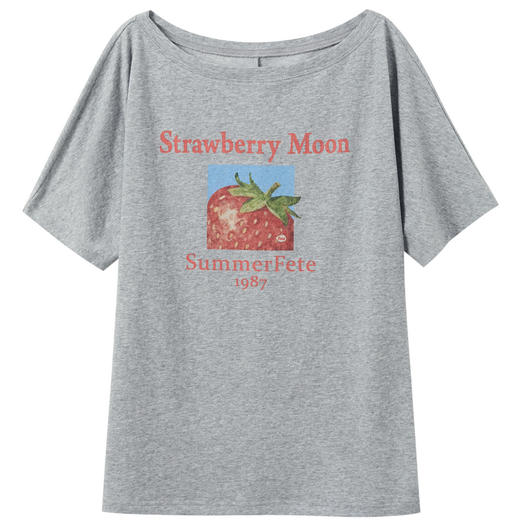 三彩2026夏季新款字母草莓印花T恤宽松短袖套头衫上衣休闲M 商品图4