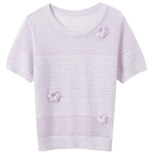 【莱赛尔】三彩2026夏季新款短袖花朵针织衫镂空肌理感套头上衣M 商品图4