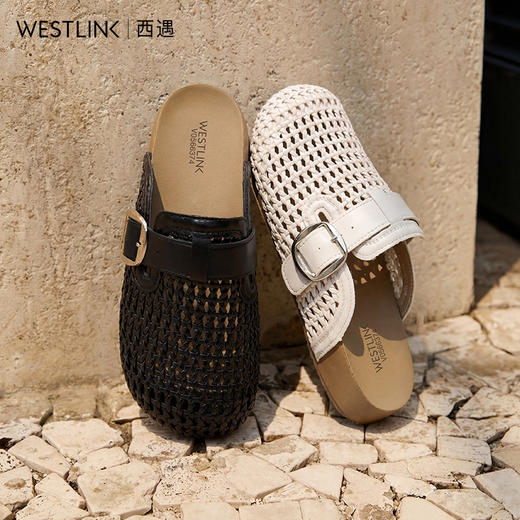 西遇编织包头半拖鞋女2026夏季新款百搭休闲镂空厚底勃肯凉拖鞋V0566374 商品图4
