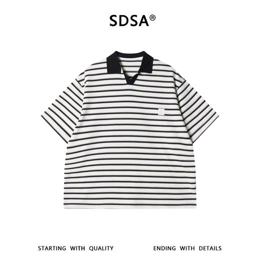 SDSA男装2026新款高贵轻奢宽松撞色条纹小V翻领短袖T恤百搭时尚 商品图0
