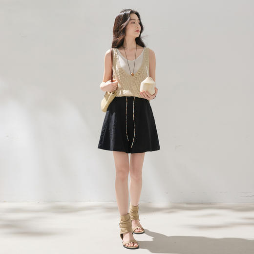 【莱赛尔】三彩2026夏季新款休闲裤高腰宽松阔腿裤五分中裤显瘦M 商品图2