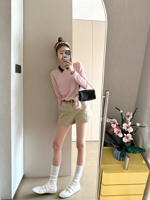 专柜实拍【山羊绒/羊毛！轻薄polo衫】拉夏贝尔/La Chapelle撞色翻领三扣设计修身弹力显瘦打底针织衫 商品图4