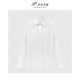 PanYiXiu/潘依绣100%棉小众法式镂空刺绣慵懒风通勤百搭衬衫 WH00556