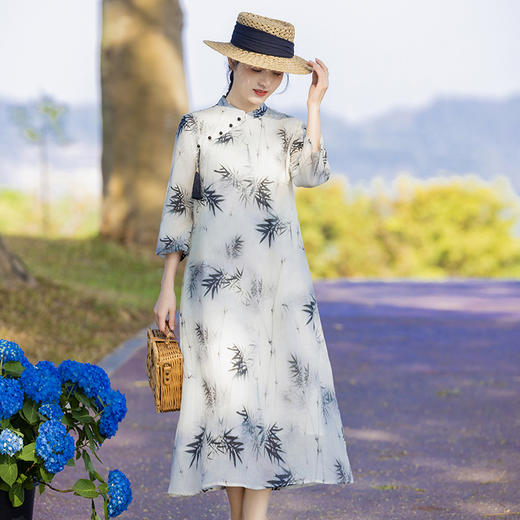 新中式棉麻女装苎麻连衣裙，立领国风复古改良旗袍TT-96222 商品图1