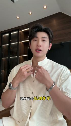 2878SDSA男装2026新款高贵轻奢极简风华夫格肌理立领短袖衬衫百搭休闲