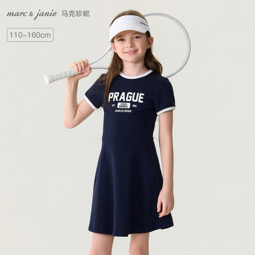 马克珍妮复古运动风女童柔弹罗纹连衣裙2026年夏装新款560556 商品图0