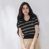 【莱赛尔】三彩2026夏季新款短袖翻领条纹针织衫套头上衣M 商品缩略图1
