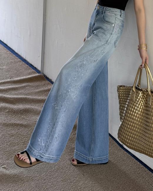 司歌绣花重工阔腿牛仔裤长裤D93G6570 商品图2