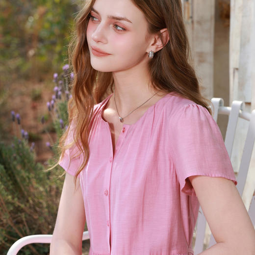 【醋酸】三彩2026夏季新款法式蛋糕裙荷叶袖宽松长裙M 商品图2