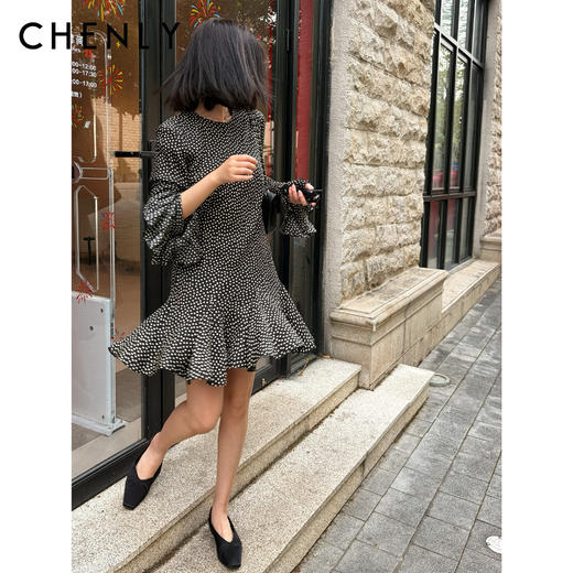 尘衣｜26SS复古法式波点花边摆连衣裙 商品图0