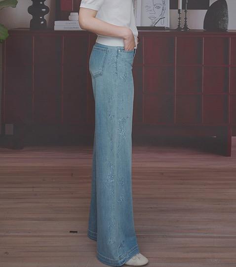 司歌绣花重工阔腿牛仔裤长裤D93G6570 商品图3