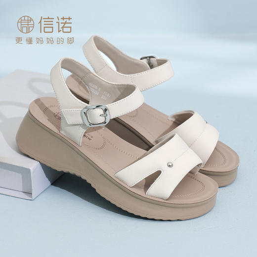 信诺厚底增高妈妈凉鞋女舒适软底不累脚洋气真皮女鞋2026夏季新款6L906-3 商品图0