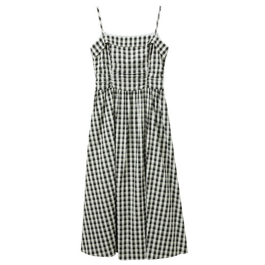 三彩2026夏季新款格纹吊带裙无袖收腰A字裙法式长裙M 商品图4