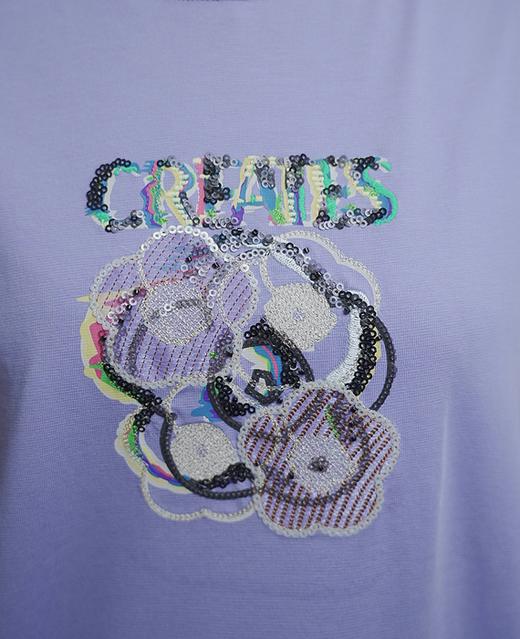 司歌收腰绣花收腰圆领T恤短袖T93G2133 商品图3