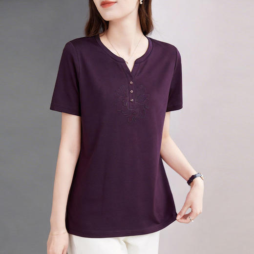 半开襟短袖T恤女夏2026新款大码遮肚藏肉宽松显瘦百搭微胖mm上衣 商品图4