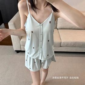 【冰皮带胸垫家居服】夏季女士冰丝凉感吊带睡衣 免穿内衣薄款家居服套装