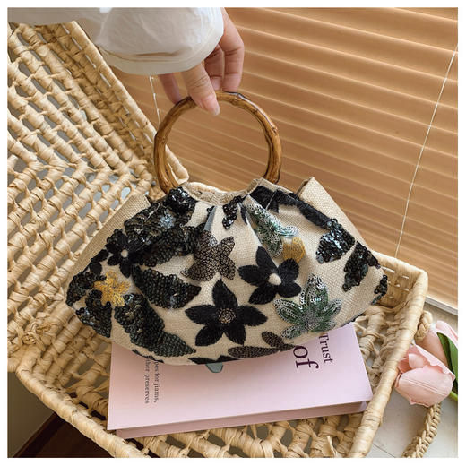 东方美学【新中式国风竹节刺绣手提包包】竹节造型手柄 帆布亚麻刺绣基底  选用高克重天然帆布织物 商品图7