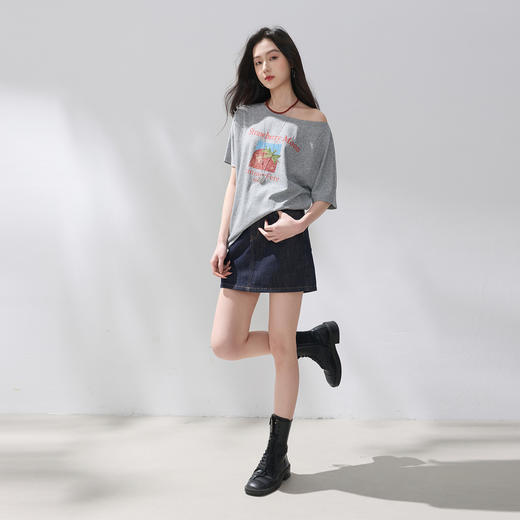 三彩2026夏季新款字母草莓印花T恤宽松短袖套头衫上衣休闲M 商品图2